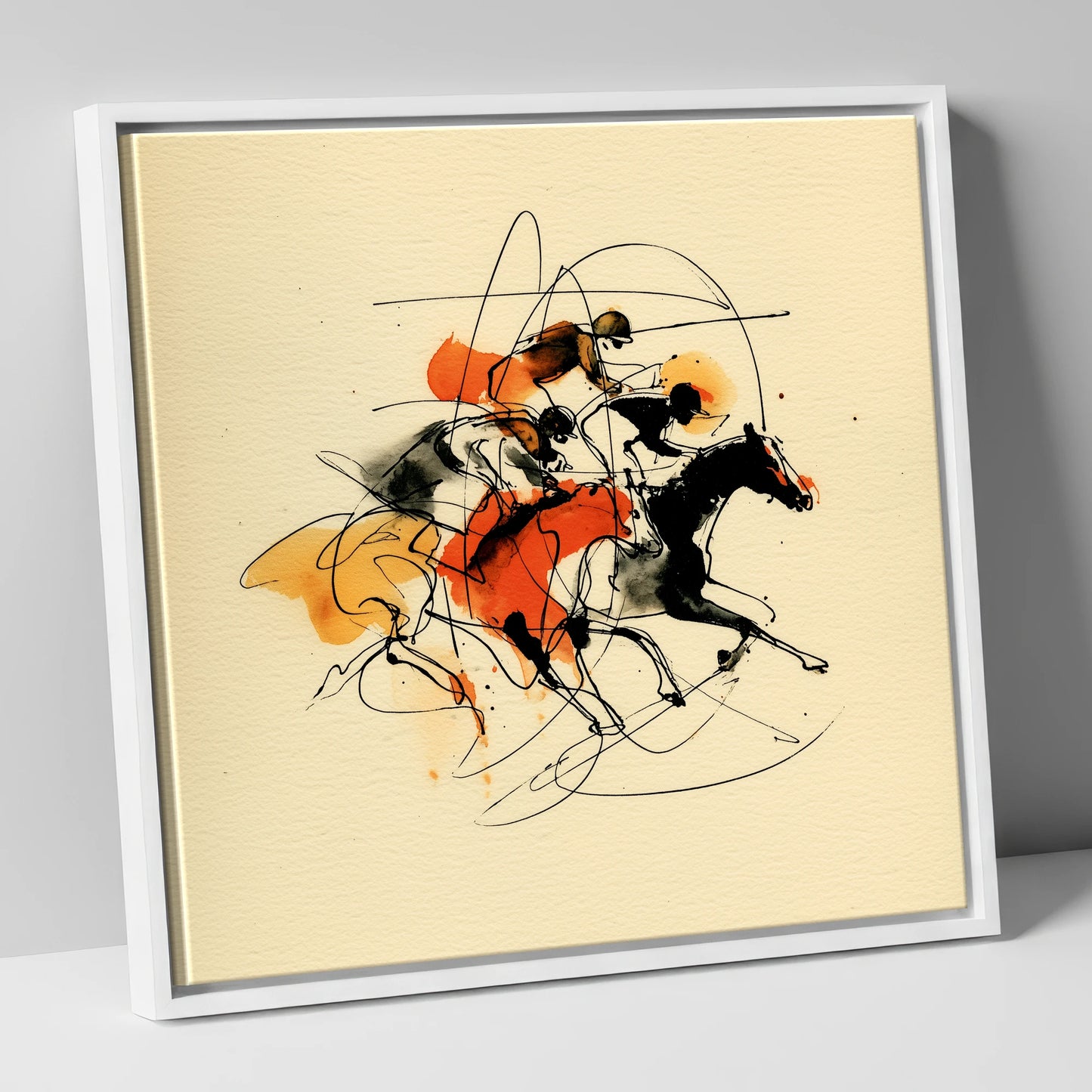 The Final Furlong racing horse canvas wall art in white frame