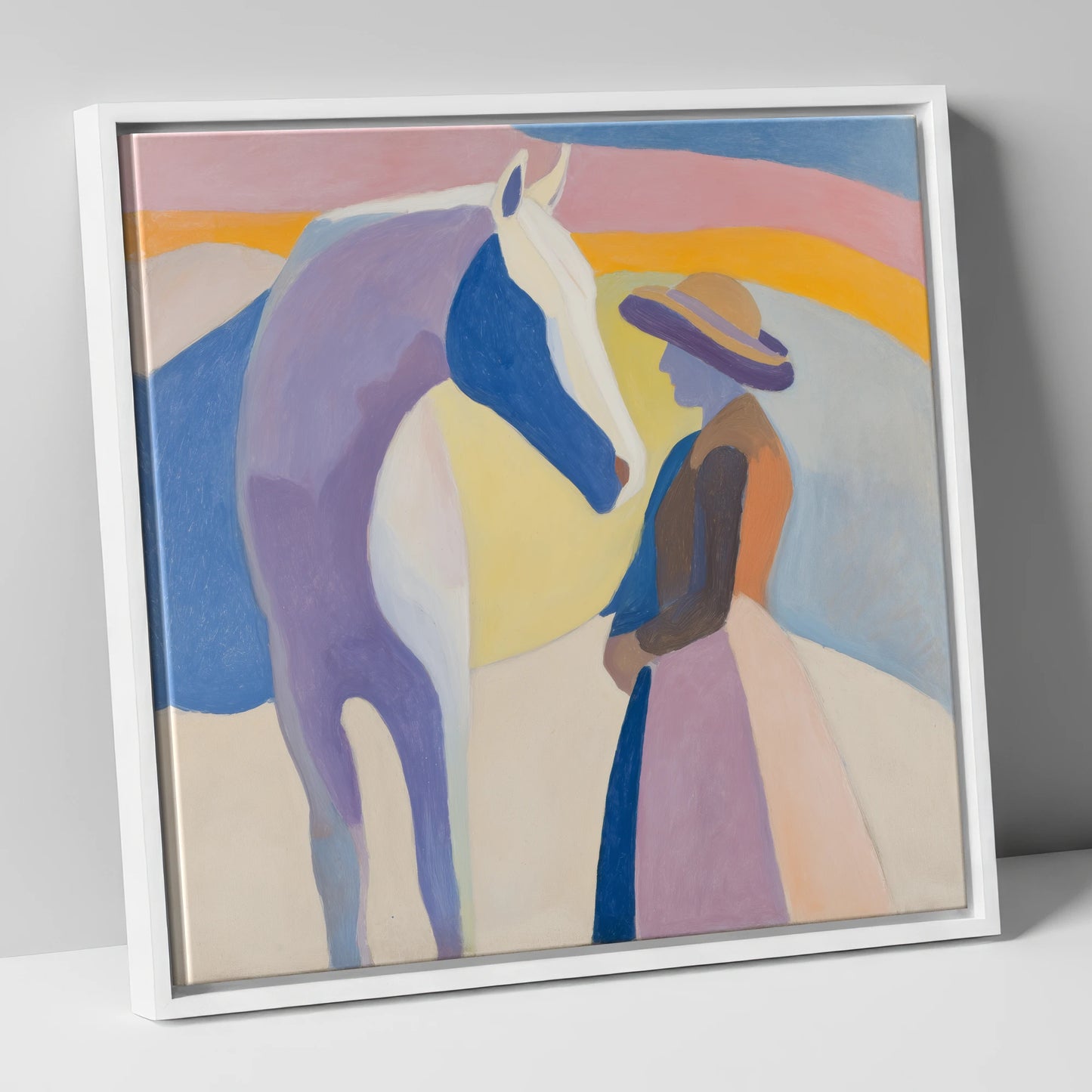 The Quiet Encounter horse & rider canvas wall art in white frame