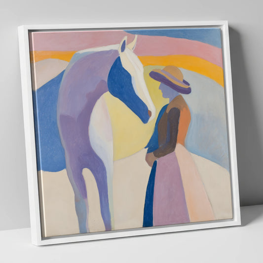 The Quiet Encounter horse & rider canvas wall art in white frame