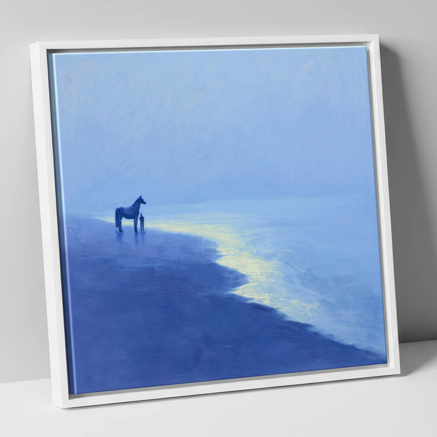 The Indigo Shore horse landscape canvas wall art in white frame