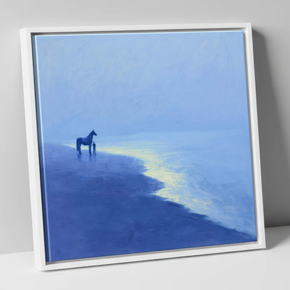 The Indigo Shore horse landscape canvas wall art in white frame