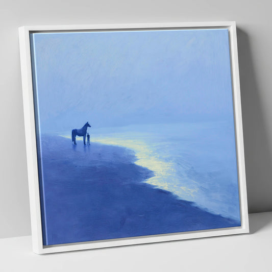 The Indigo Shore horse landscape canvas wall art in white frame