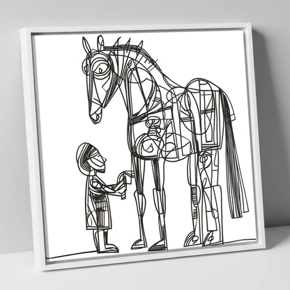 Linear Harmony horse & rider canvas wall art in white frame