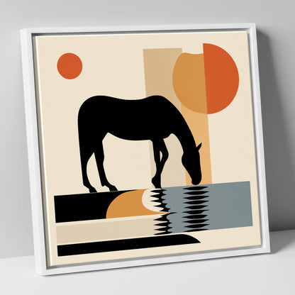 Abstract Oasis Silhouette horse landscape canvas wall art in white frame
