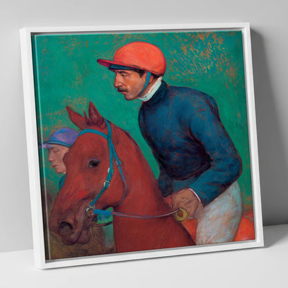 Turf Anticipation racing horse canvas wall art in white frame