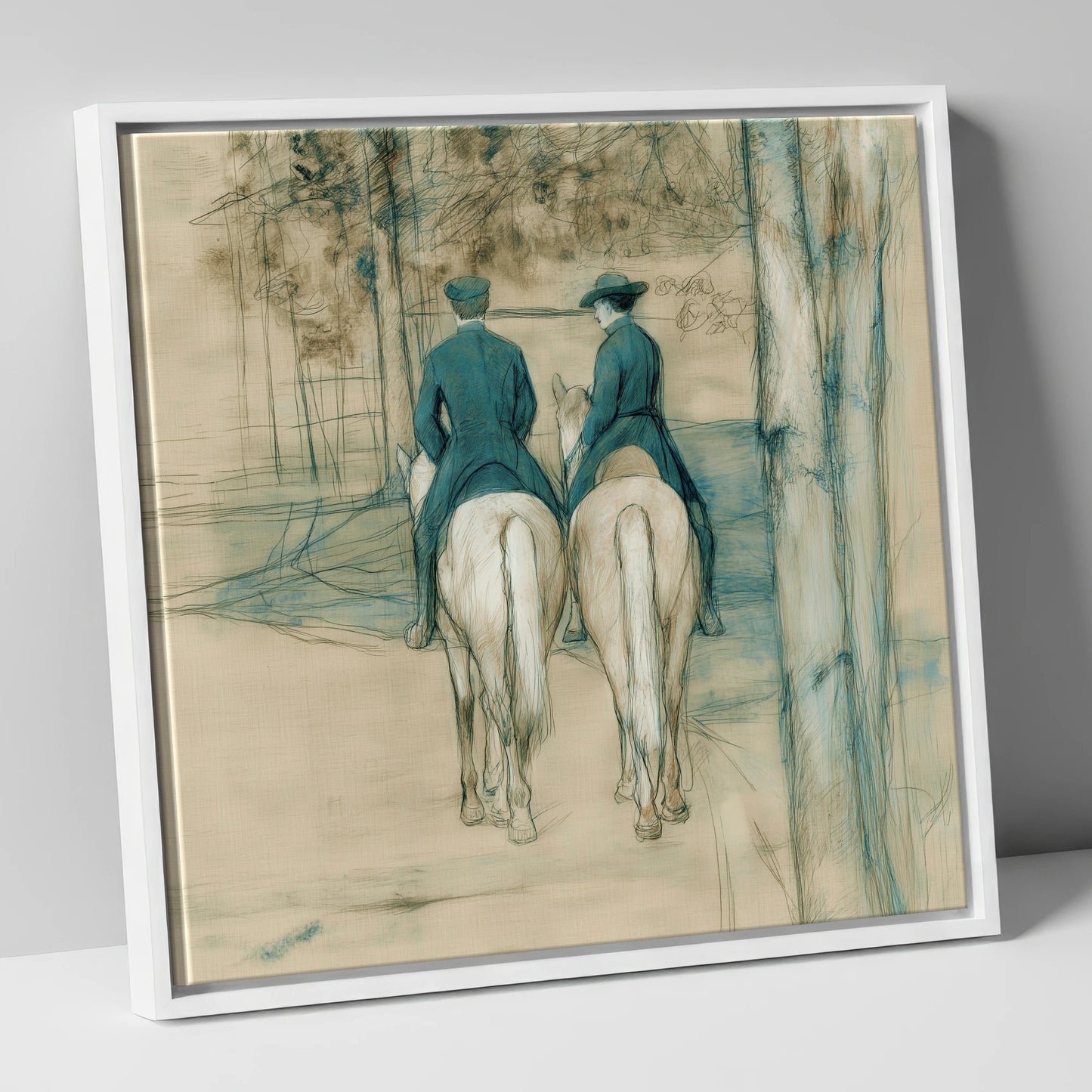 The Woodland Hack horse & rider canvas wall art in white frame