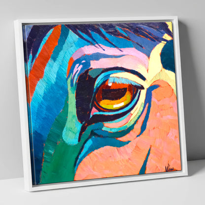 Vibrant Equine Gaze horse portrait canvas wall art in white frame