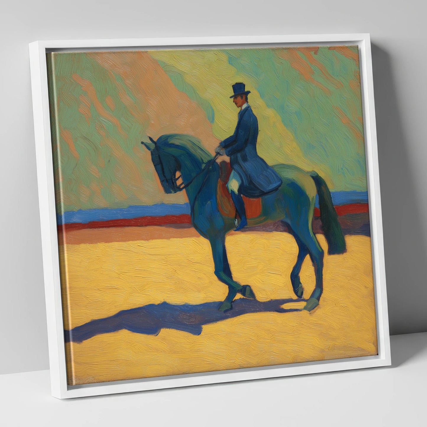 Vivid Dressage Silhouette dressage horse canvas wall art in white frame