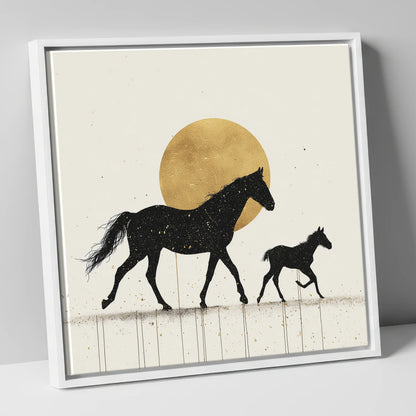 Celestial Mare and Foal mare & foal canvas wall art in white frame