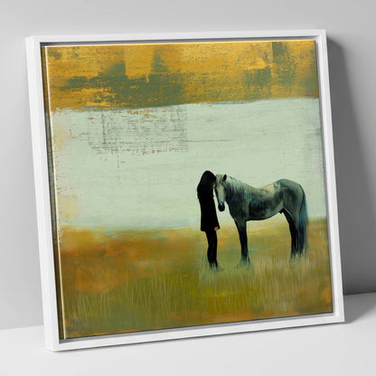 The Quiet Bond horse & rider canvas wall art in white frame