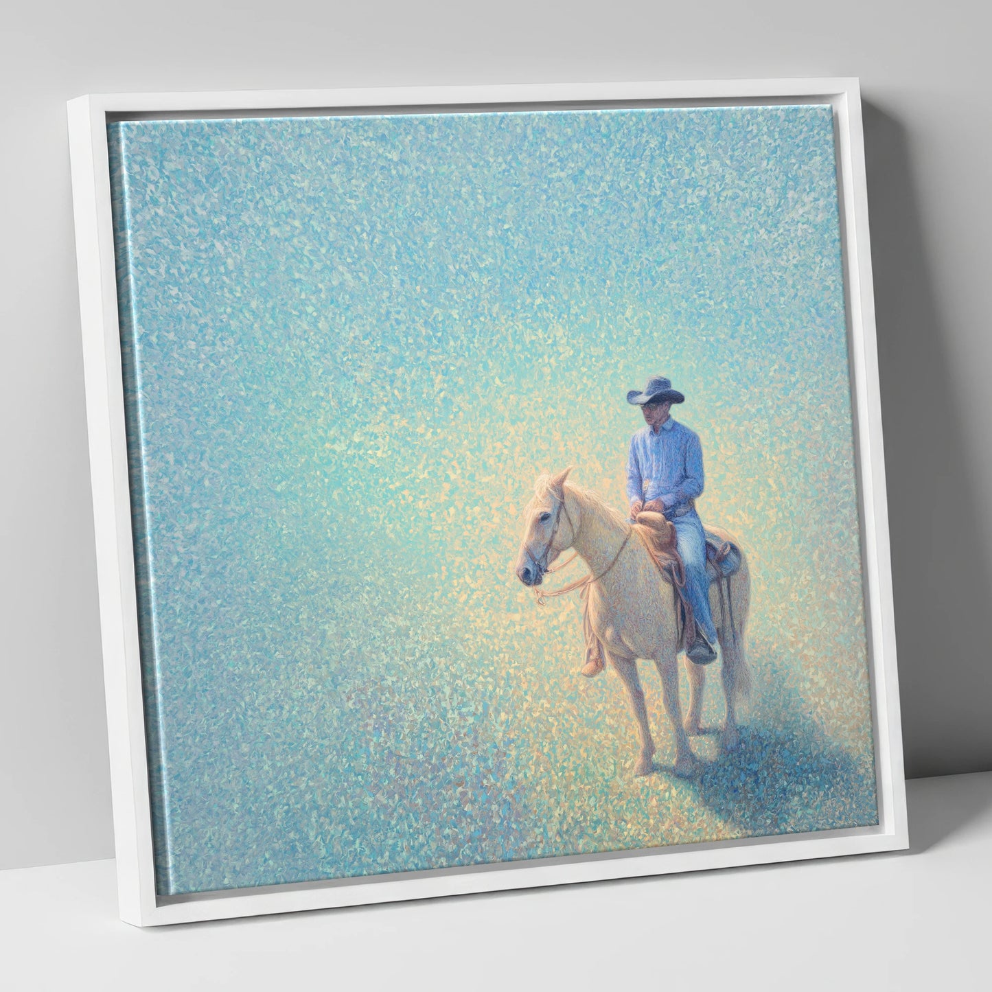 Luminous Solitude western horse canvas wall art in white frame