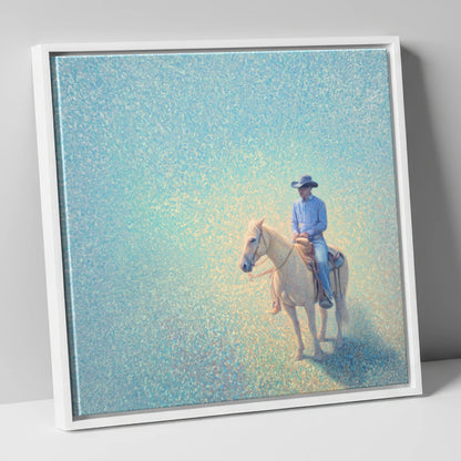 Luminous Solitude western horse canvas wall art in white frame