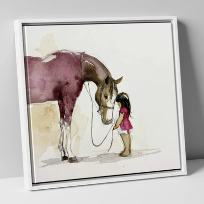 A Quiet Understanding horse & rider canvas wall art in white frame