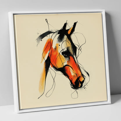 Vivid Amber Equine horse portrait canvas wall art in white frame