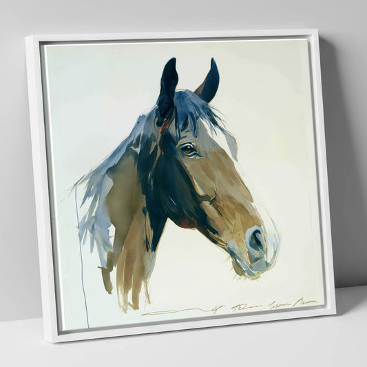 Indigo Wash Bay Portrait horse portrait canvas wall art in white frame