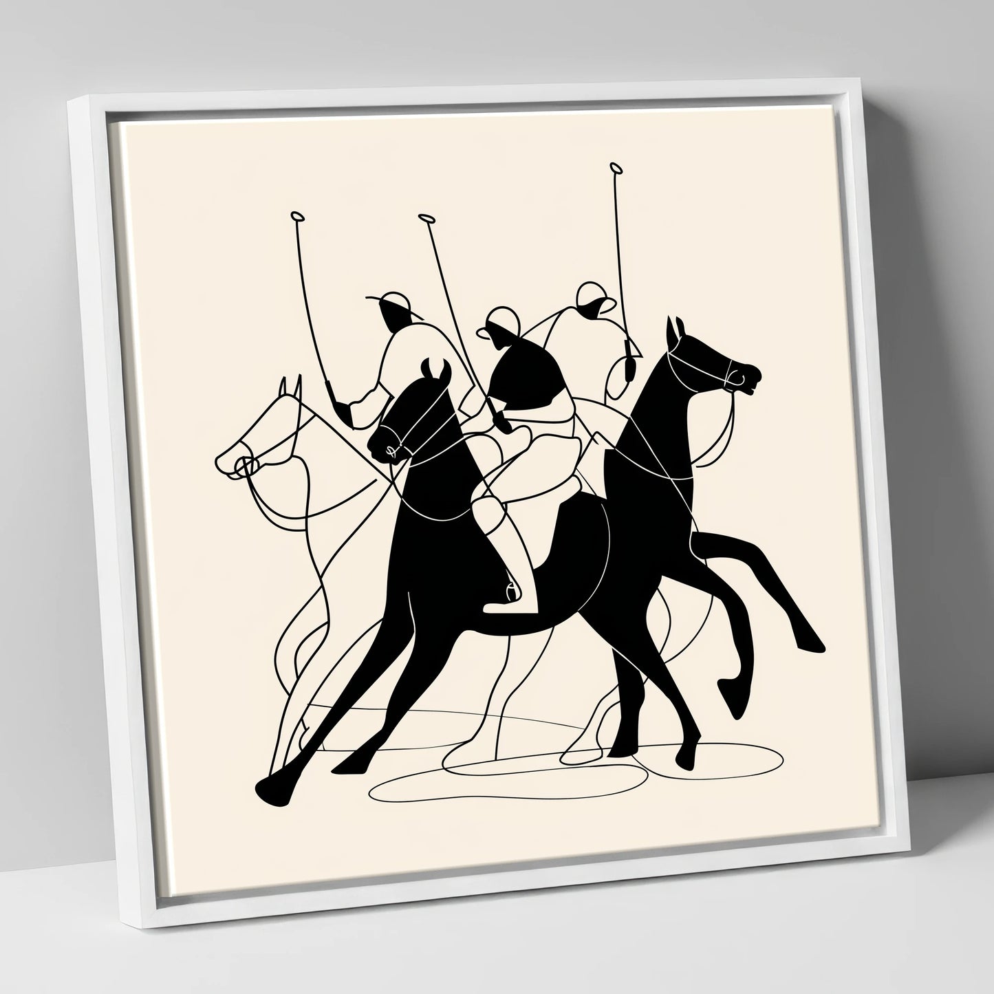 Dynamic Polo Silhouettes polo horse canvas wall art in white frame