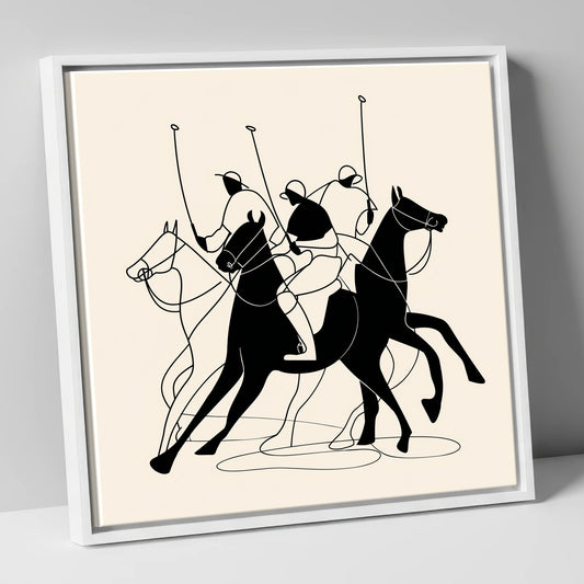 Dynamic Polo Silhouettes polo horse canvas wall art in white frame