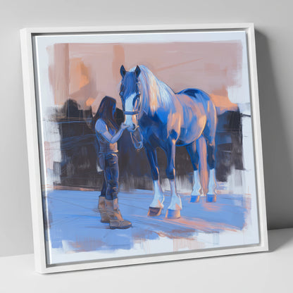 The Gentle Bond horse & rider canvas wall art in white frame