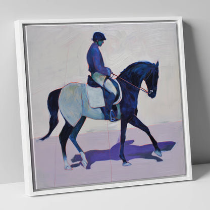Midnight Cadence dressage horse canvas wall art in white frame