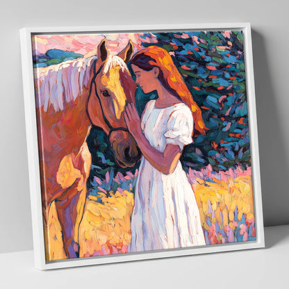 A Quiet Connection horse & rider canvas wall art in white frame