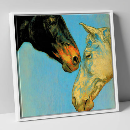 Sun and Shadow horse portrait canvas wall art in white frame
