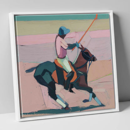Dusty Rose Chukka polo horse canvas wall art in white frame