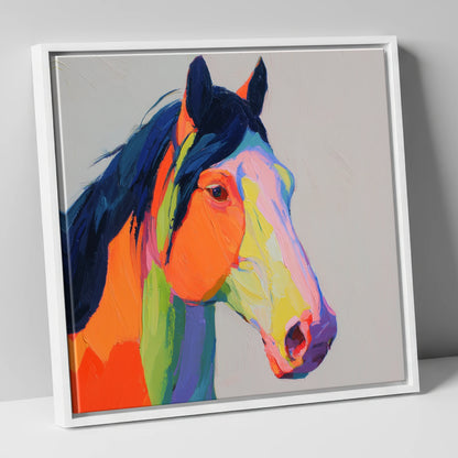 Technicolour Equine Profile horse portrait canvas wall art in white frame
