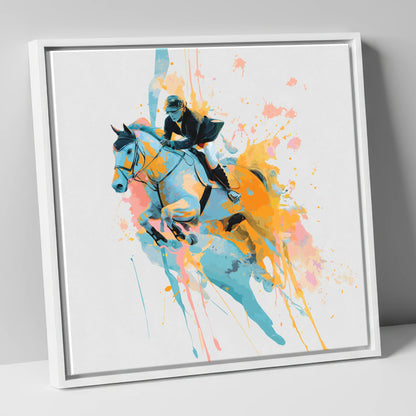 Airborne In Colour show jumping horse canvas wall art in white frame