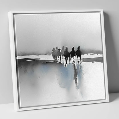 Through the Ethereal Mist horse landscape canvas wall art in white frame