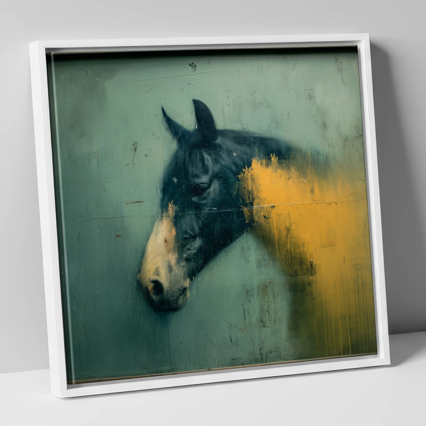 Moody Ochre Profile horse breed canvas wall art in white frame