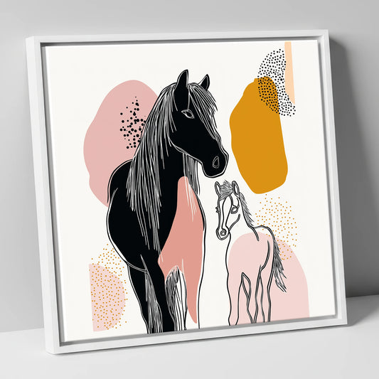 Contemporary Equine Bond mare & foal canvas wall art in white frame