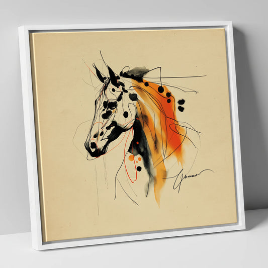 Abstract Amber Spirit horse breed canvas wall art in white frame