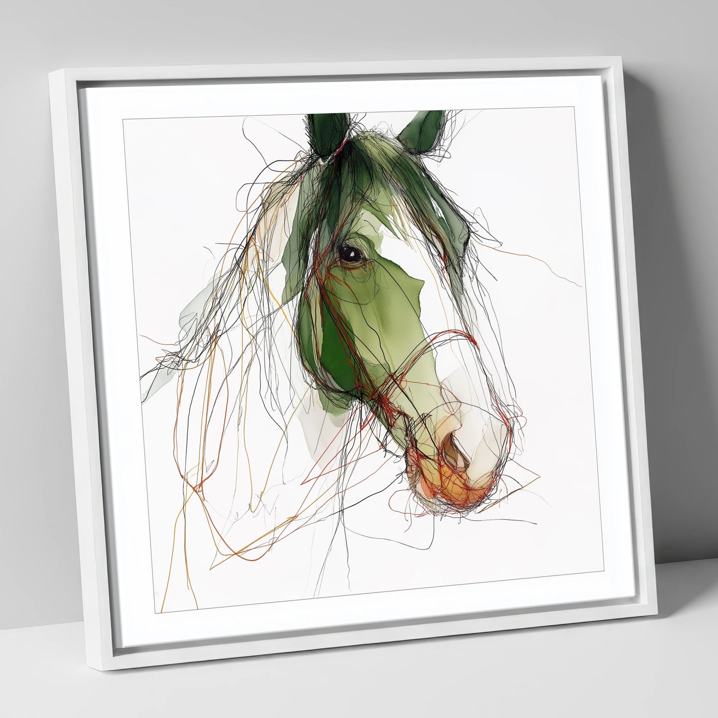 Verdant Equine Gaze horse breed canvas wall art in white frame