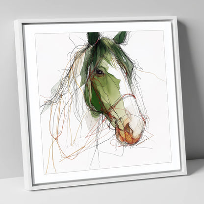 Verdant Equine Gaze horse breed canvas wall art in white frame