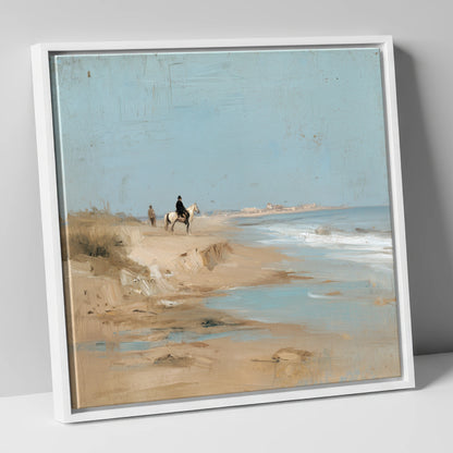 Coastal Solitude horse landscape canvas wall art in white frame