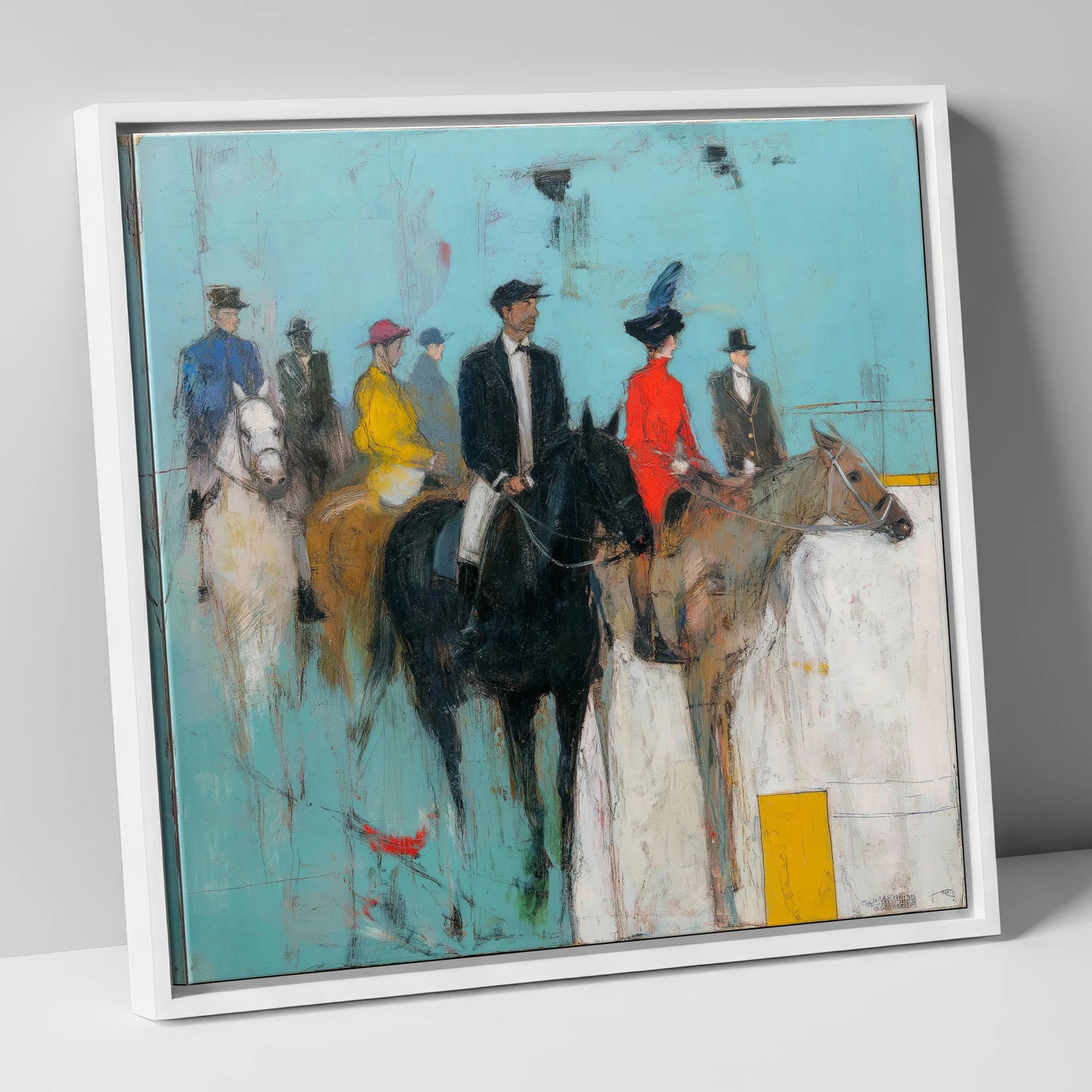 The Paddock Parade racing horse canvas wall art in white frame