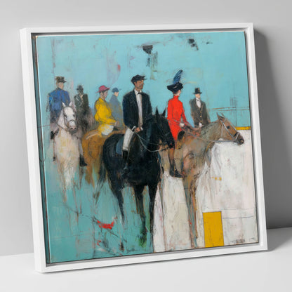 The Paddock Parade racing horse canvas wall art in white frame