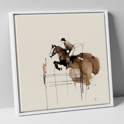 Dynamic Showjumping Flight show jumping horse canvas wall art in white frame