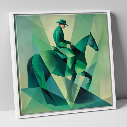 Faceted Emerald Stride western horse canvas wall art in white frame