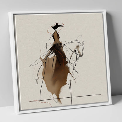 Elegant Sepia Rider horse & rider canvas wall art in white frame