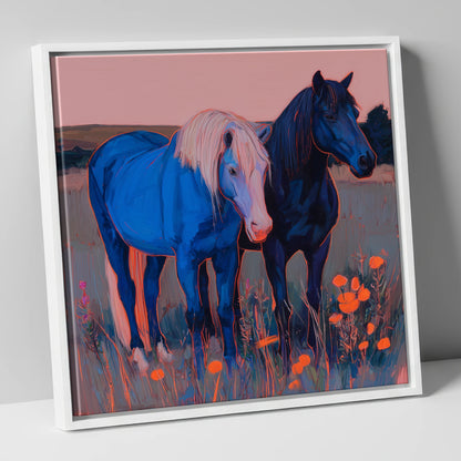 Cobalt Pastures horse landscape canvas wall art in white frame