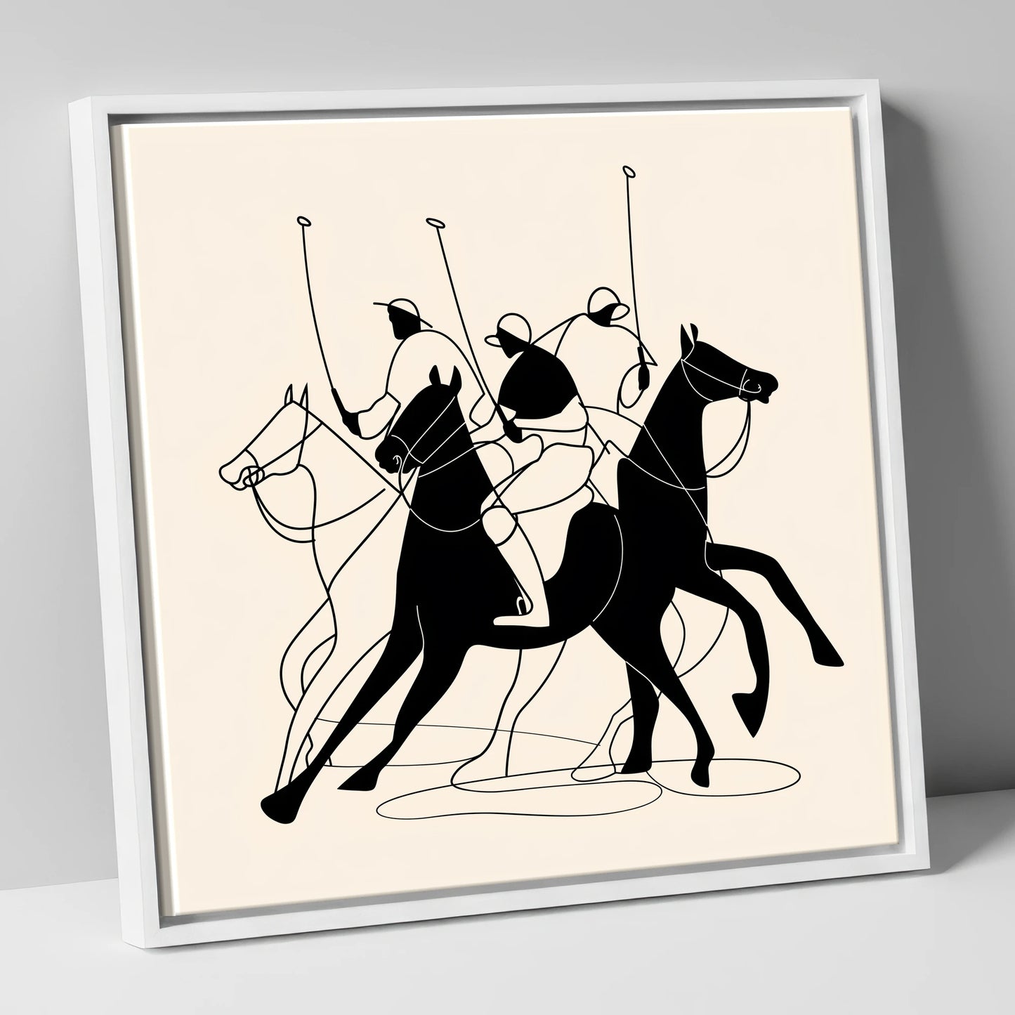 Dynamics of the Match polo horse canvas wall art in white frame