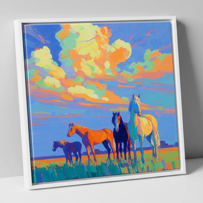 Painted Horizon Herd horse landscape canvas wall art in white frame