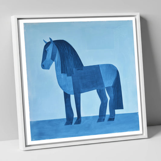Geometric Blue Heavy Horse horse breed canvas wall art in white frame