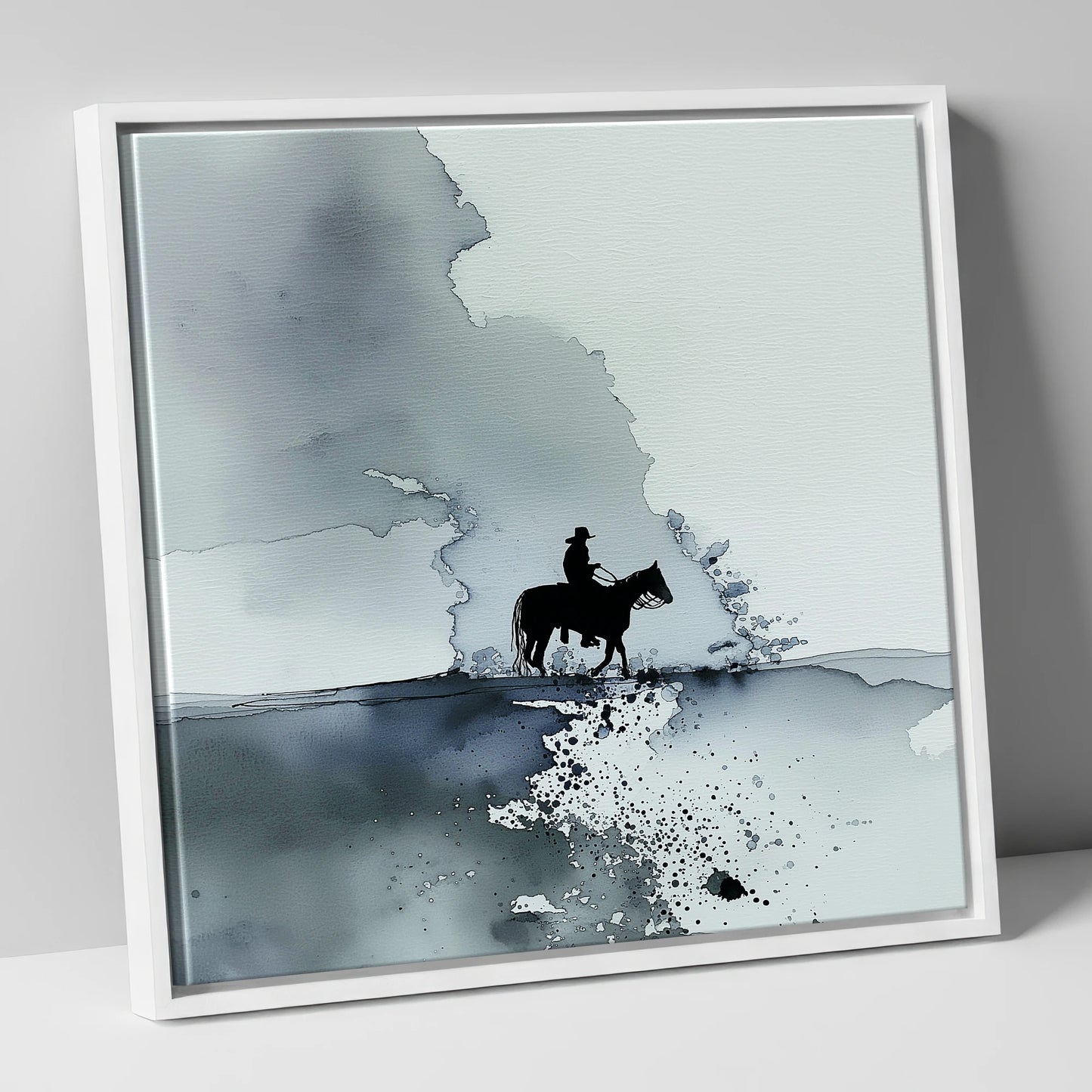 The Lone Trail western horse canvas wall art in white frame