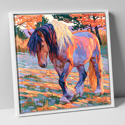 Vibrant Feathered Heavy Horse horse breed canvas wall art in white frame