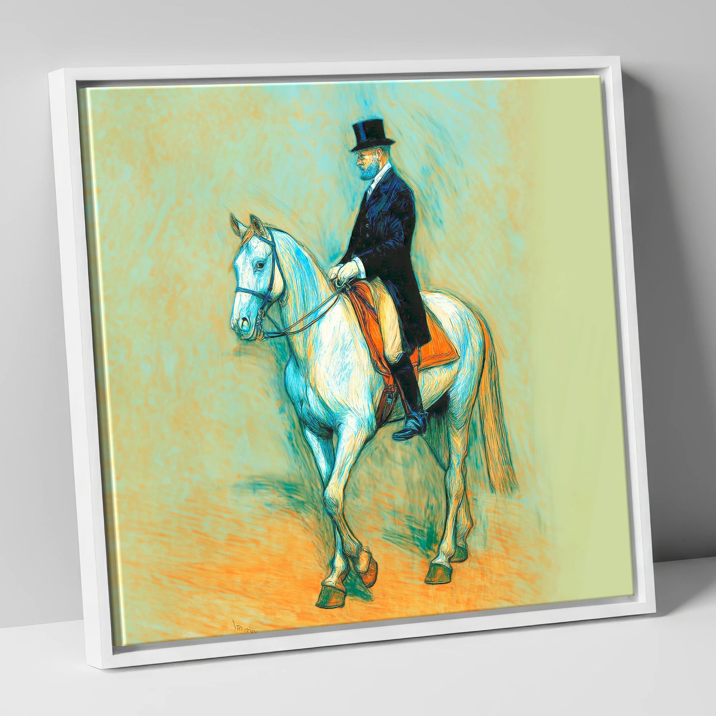 The Classical Master dressage horse canvas wall art in white frame