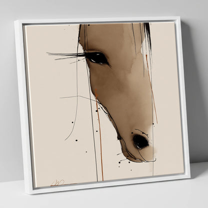 Fluid Sepia Gaze horse portrait canvas wall art in white frame