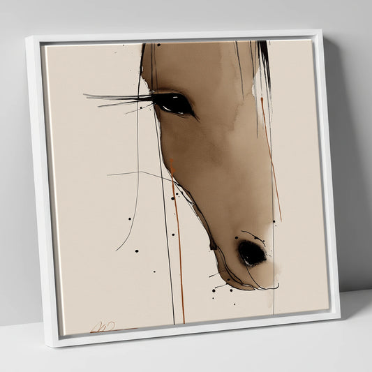 Fluid Sepia Gaze horse portrait canvas wall art in white frame