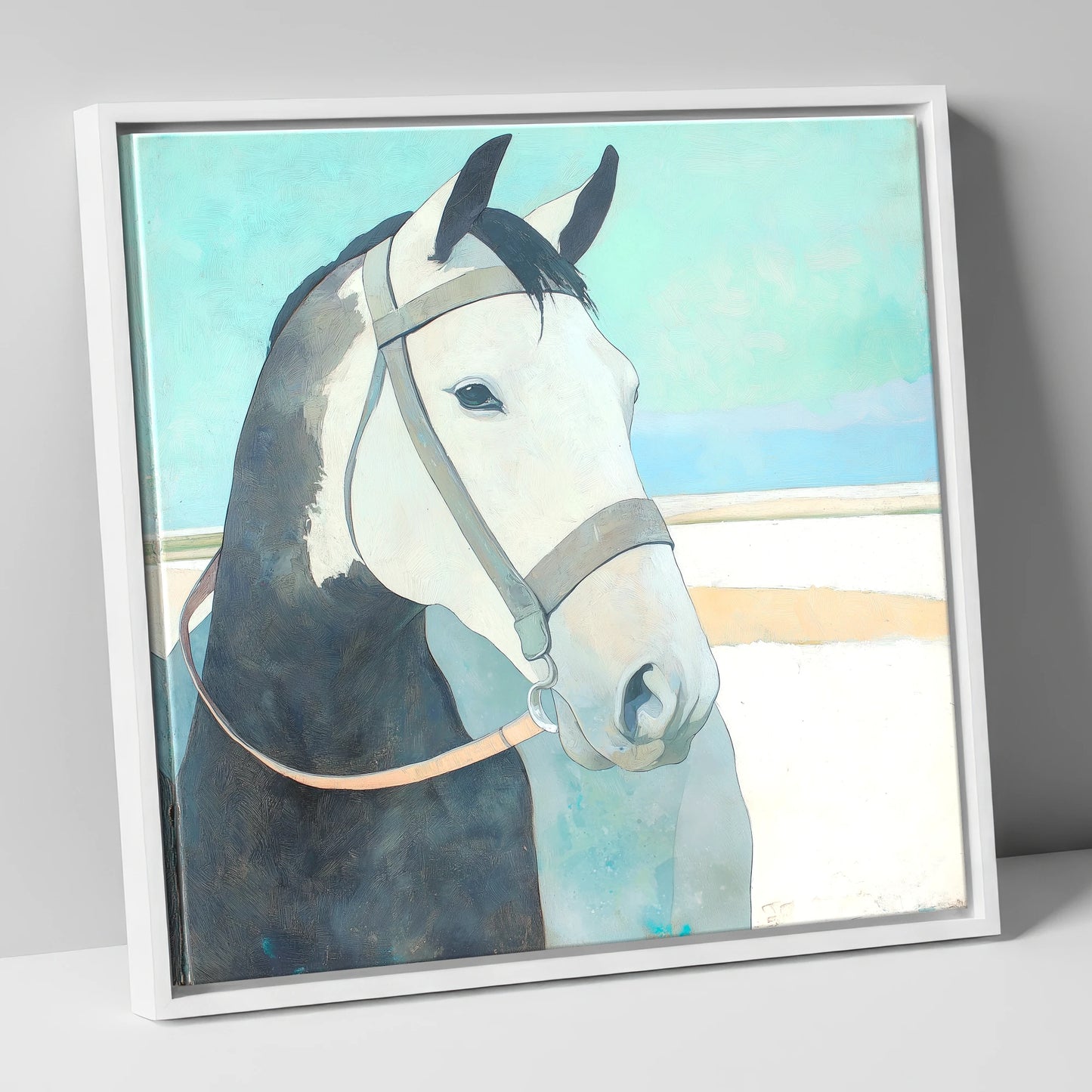 Modern Working Grey working horse canvas wall art in white frame